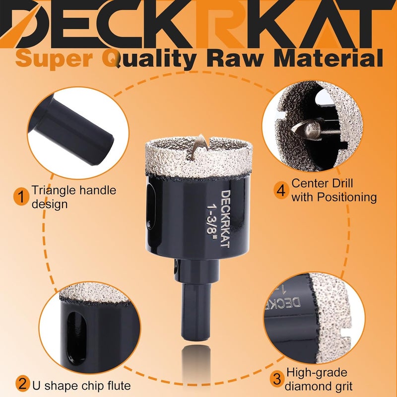 DECKRKAT 1-3/8 Inch Diamond Hole-Saw Bits with Pilot Drill Bit - 2pc 1-3/8" Diamond Tipped Tile Hole Saws with Guiding Bit Accurate Drilling for Porcelain Tile Ceramic Pottery Granite Stone Glass Bottles 35mm - Image 4